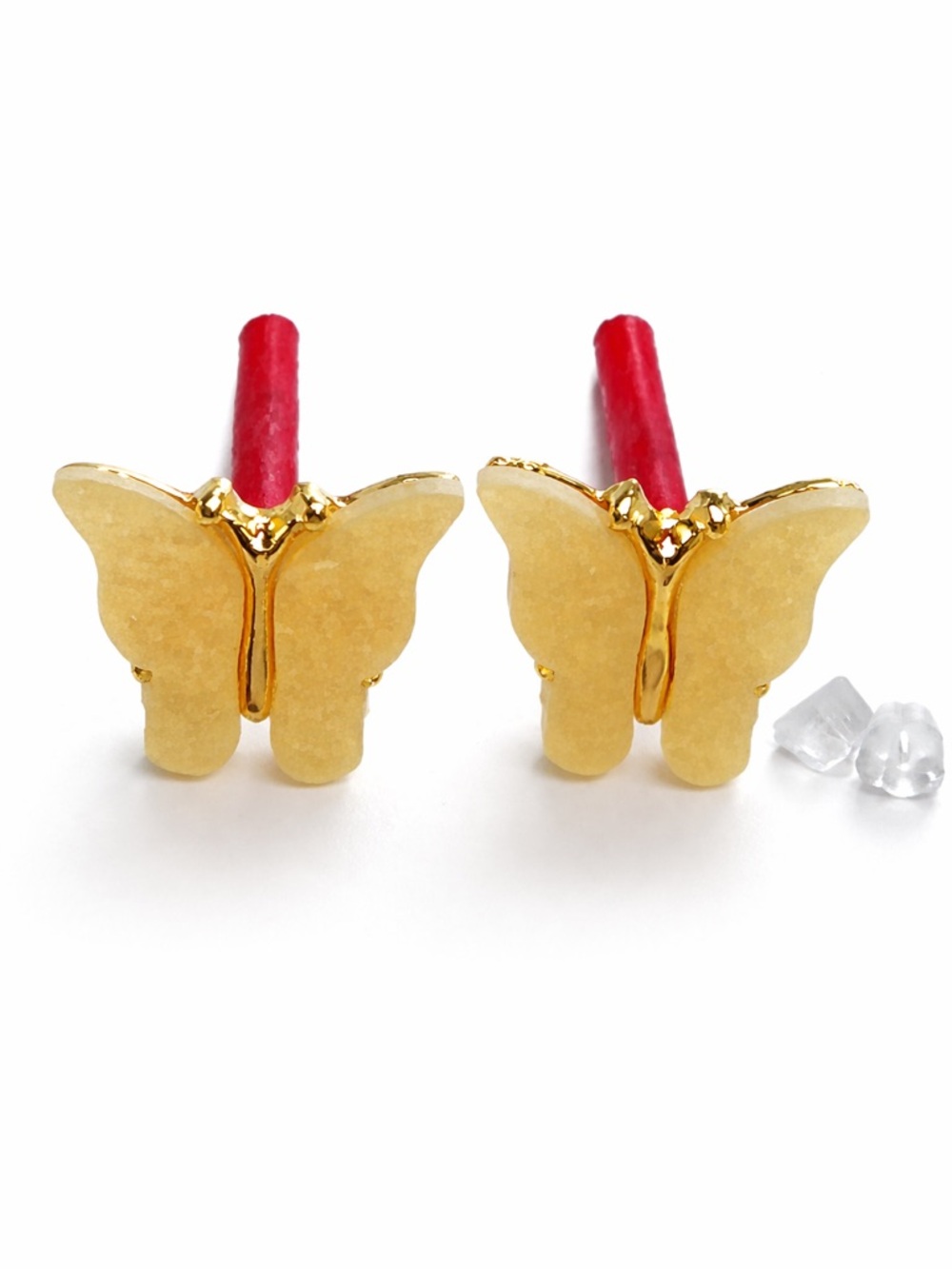 Yellow Butterfly Stud Earrings - Gold Trim
